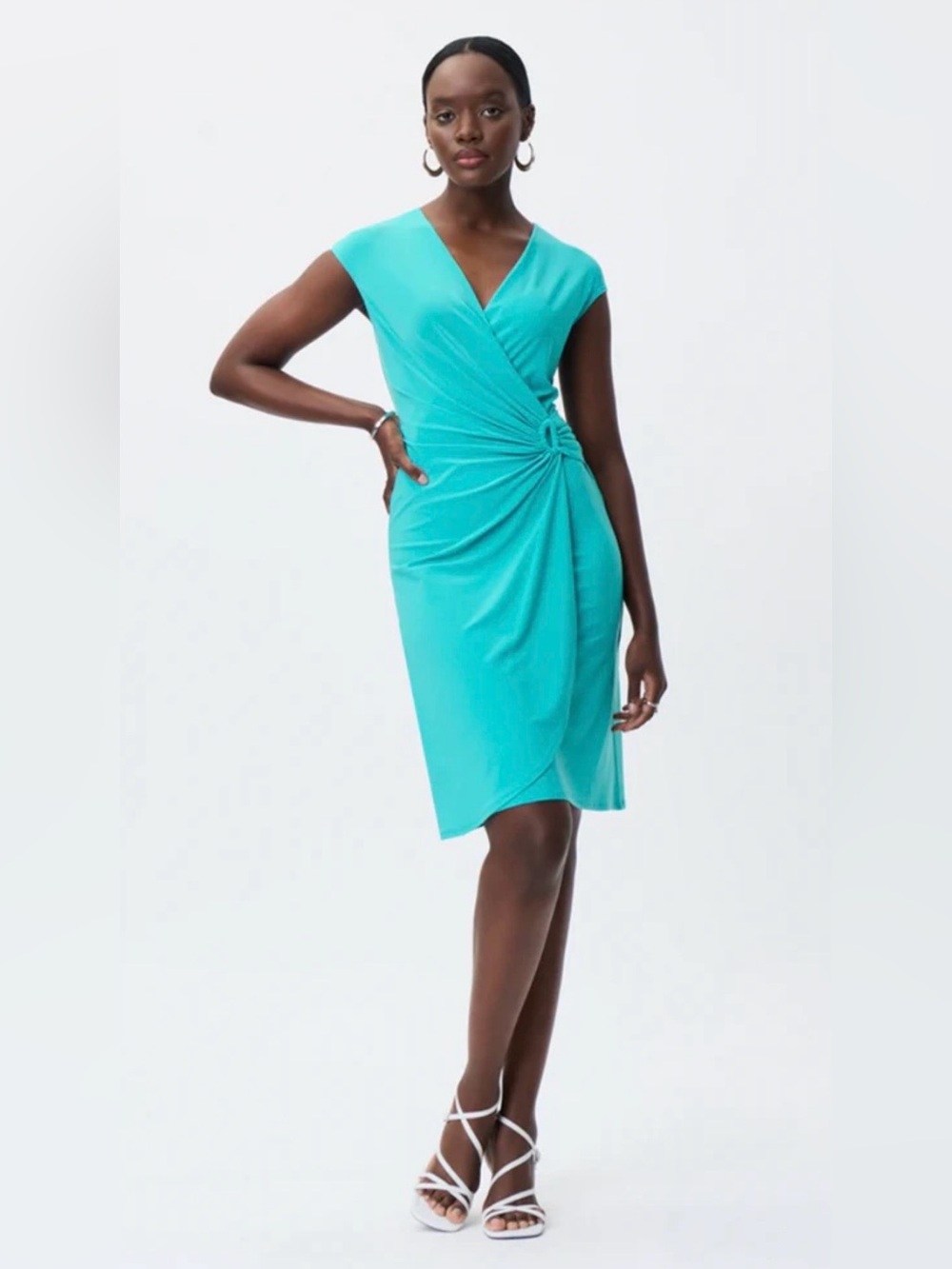 Joseph Ribkoff Turquoise V-Neck Knot Wrap Bodycon Summer Dress Size 12